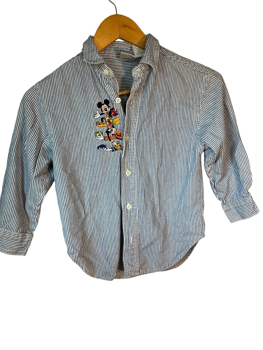 Vintage Disney Mickey and Friends kids Button Down small Denim stripes COTTON